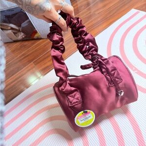 Satin Scrunchie Handle Barrel Bag - Burgundy